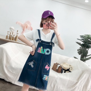 Đầm yếm jean tua rua big size đính chữ size đại 68-100kg