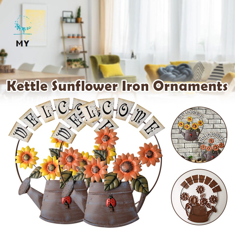 Sunflower Ornaments Wrought Iron Art Pure Hand-Painted Coloring Retro Hanging for Living Room Bedroom Wall Decor