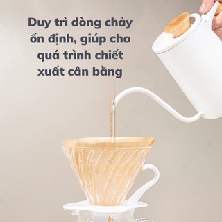 Ấm rót cà phê vòi ngỗng pha pour over, drip cán gỗ