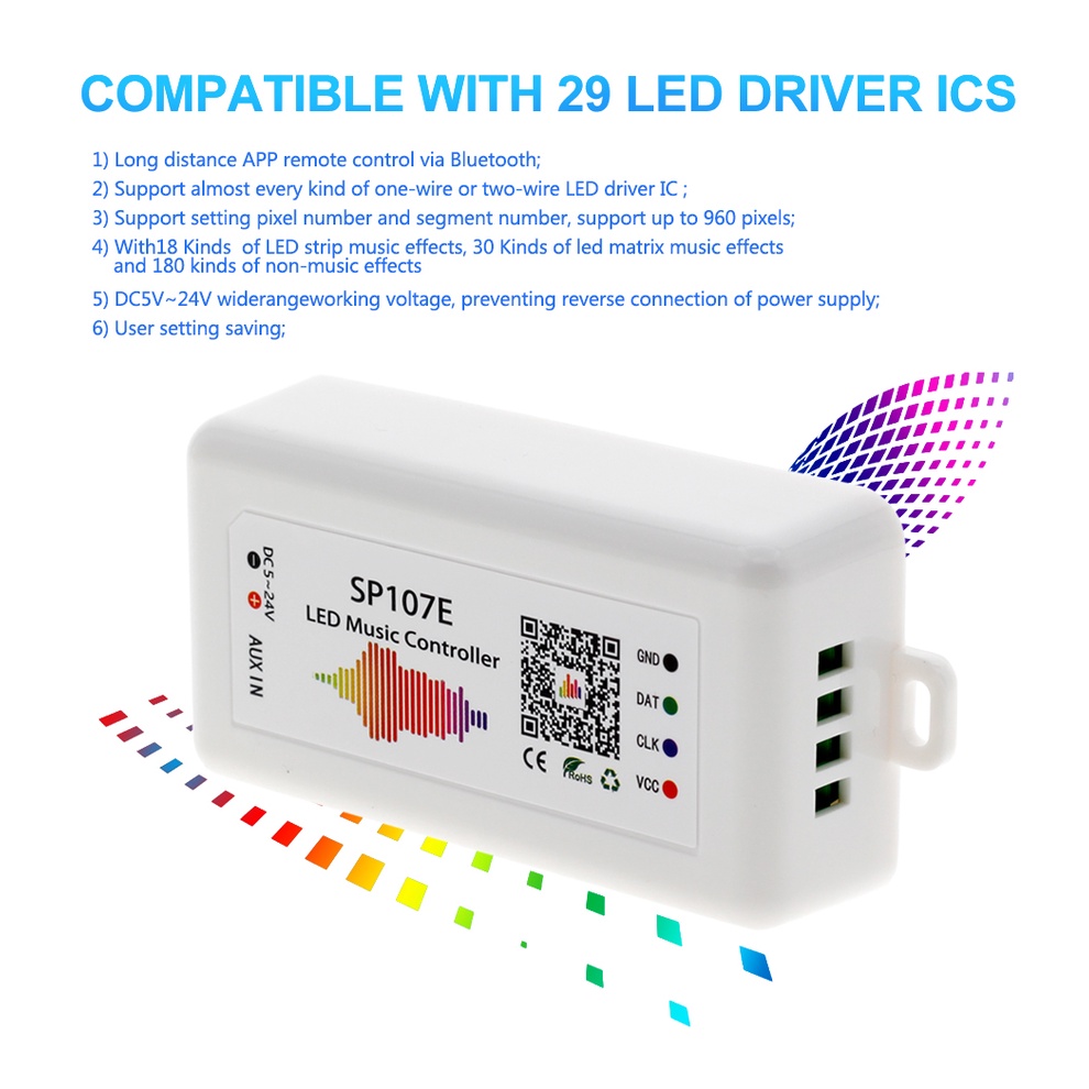 Bộ Điều Khiển Dây Đèn LED RGB Kết Nối Bluetooth Phát Nhạc Xnbada SP107E DC5V-24V Cho 2812 2811 1903
