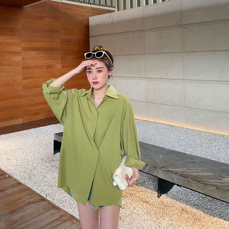 Áo Sơ Mi Tay Dài Dáng Rộng Màu Hồng Phong Cách Hàn Quốc Thời Trang Cho Nữ