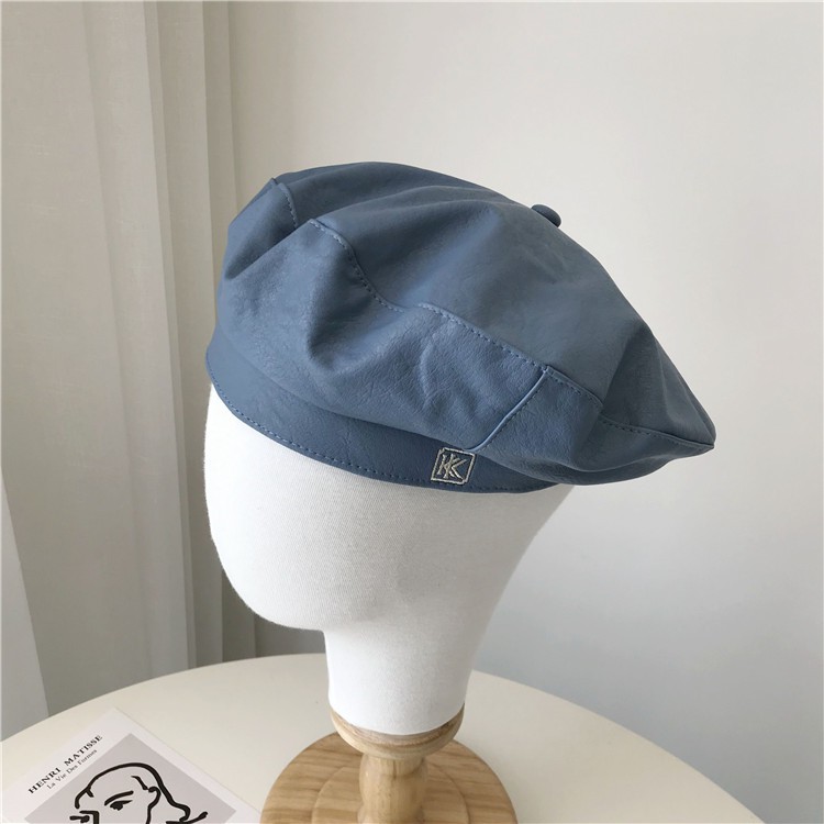 Mũ Beret Da pu Màu Trơn In Chữ Phong Cách Hàn Quốc Thời Trang Thu Đông Cho Nữ