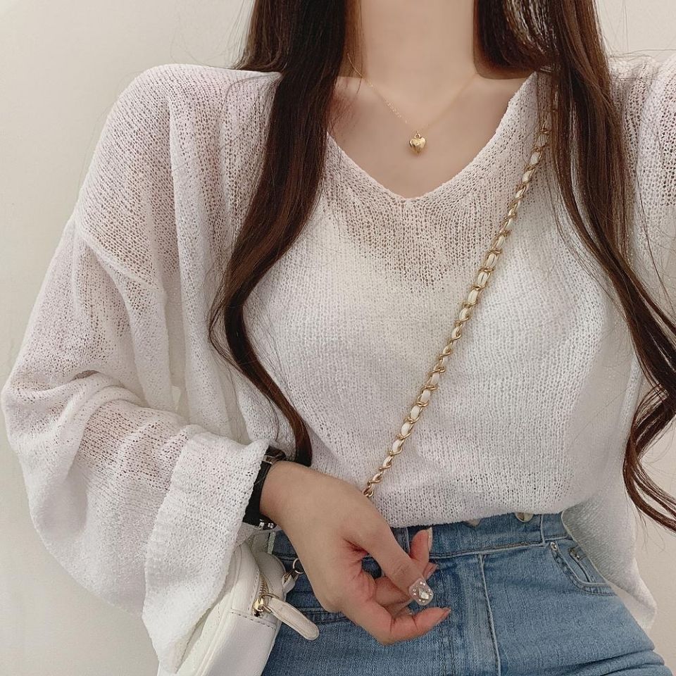Áo dệt kim tay dài cổ chữ V dáng rộng thiết kế hở lưng thời trang dành cho nữ 00872