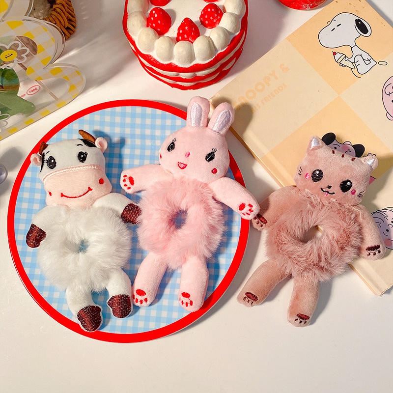Mới Dây Buộc Tóc Cao Su Co Giãn Đính Thú Nhồi Bông Dễ Thương Cho Nữ