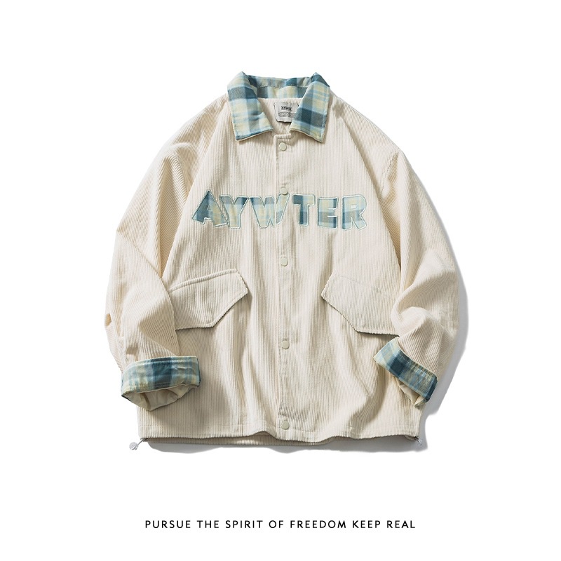 Áo Khoác Nhung Kẻ Dáng Rộng Phong Cách Retro Dành Cho Nam Giới