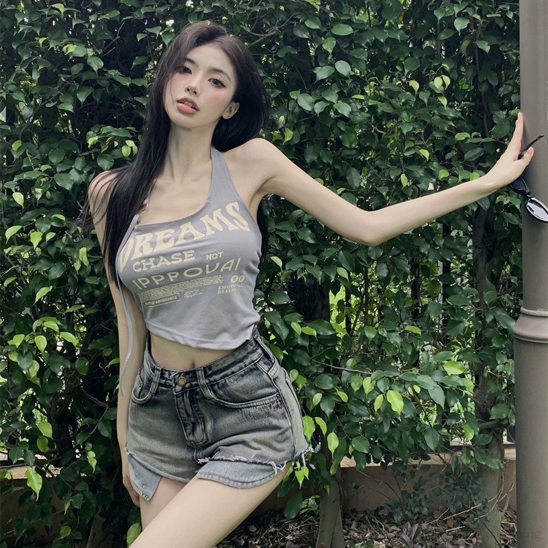 Áo Croptop Hai Dây Dáng Ôm In Chữ Thời Trang Mùa Hè Quyến Rũ Cho Nữ