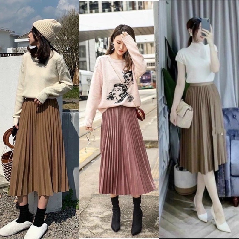 Chân váy dập li lưng thun