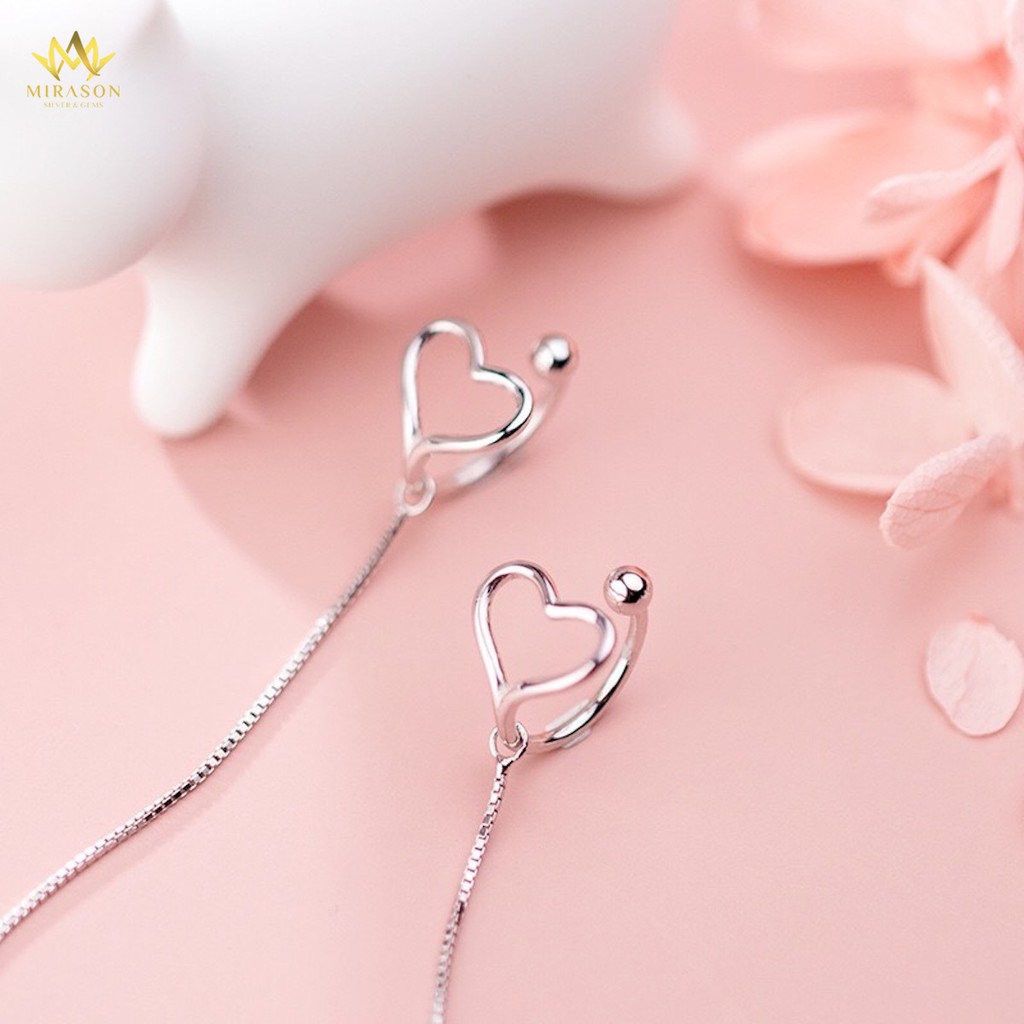 Khuyên Tai Bạc Nữ MIRASON Dáng Dài Trái Tim Sang Trọng MBT005 - Bông Tai Nữ Bạc 925 Cao Cấp