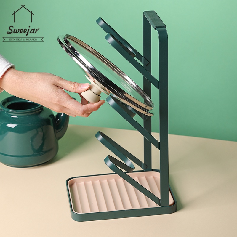 Kệ kim loại 3 tầng SWEEJAR đựng nắp nồi/ dụng cụ nấu ăn/ muỗng/ đũa đế có thể tháo rời 2 trong 1 gọn gàng