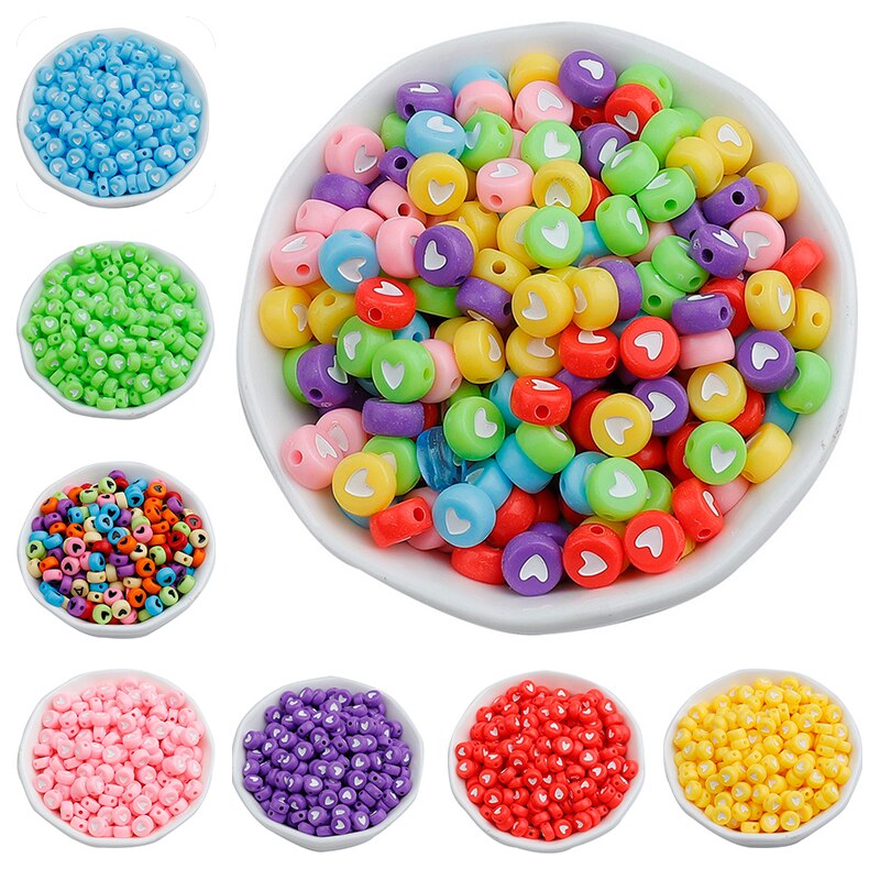 Set 100 hạt xỏ lỗ bằng nhựa hình trái tim nhiều màu sắc dùng làm trang sức diy