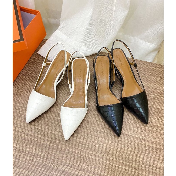 Giày cao gót slingback mũi nhọn Colee da vân gót thời trang