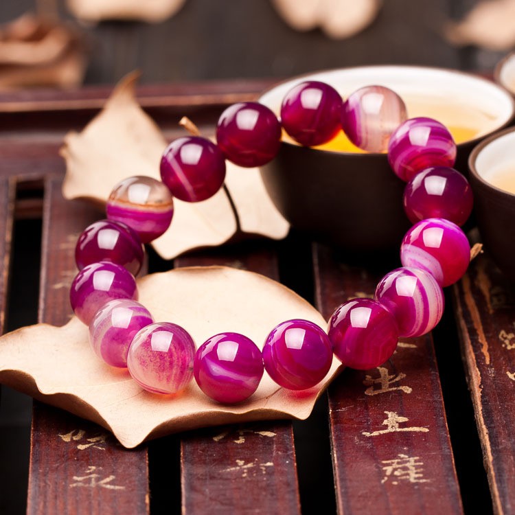 Vòng tay mã não có dây hoa hồng tự nhiên Hạt 6-12mm Sọc DIY cho nữ Lắc tay