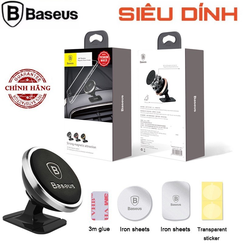Giá Đỡ Điện Thoại Baseus SUGENT-NT0V Cao Cấp - Bộ Đế Giữ Điện Thoại Hít Nam Châm Gắn Xe Hơi, Xoay 360 Độ Chính Hãng