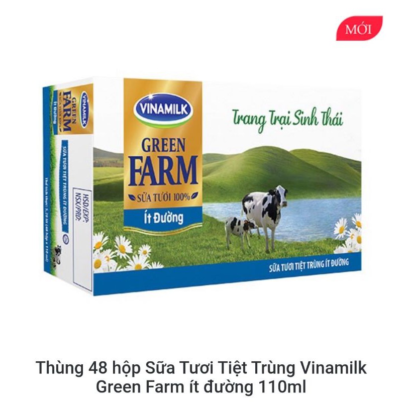 Thùng 48 hộp Sữa Tươi Tiệt Trùng Vinamilk Green Farm ít đường 110ml