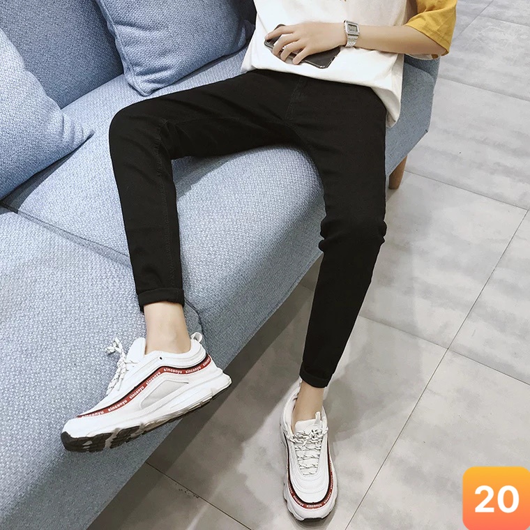 Quần jean nam màu đen trơn không rách gối chất liệu bò jeans cao cấp co dãn 4 chiều đẹp form rin skinny LAVADO91