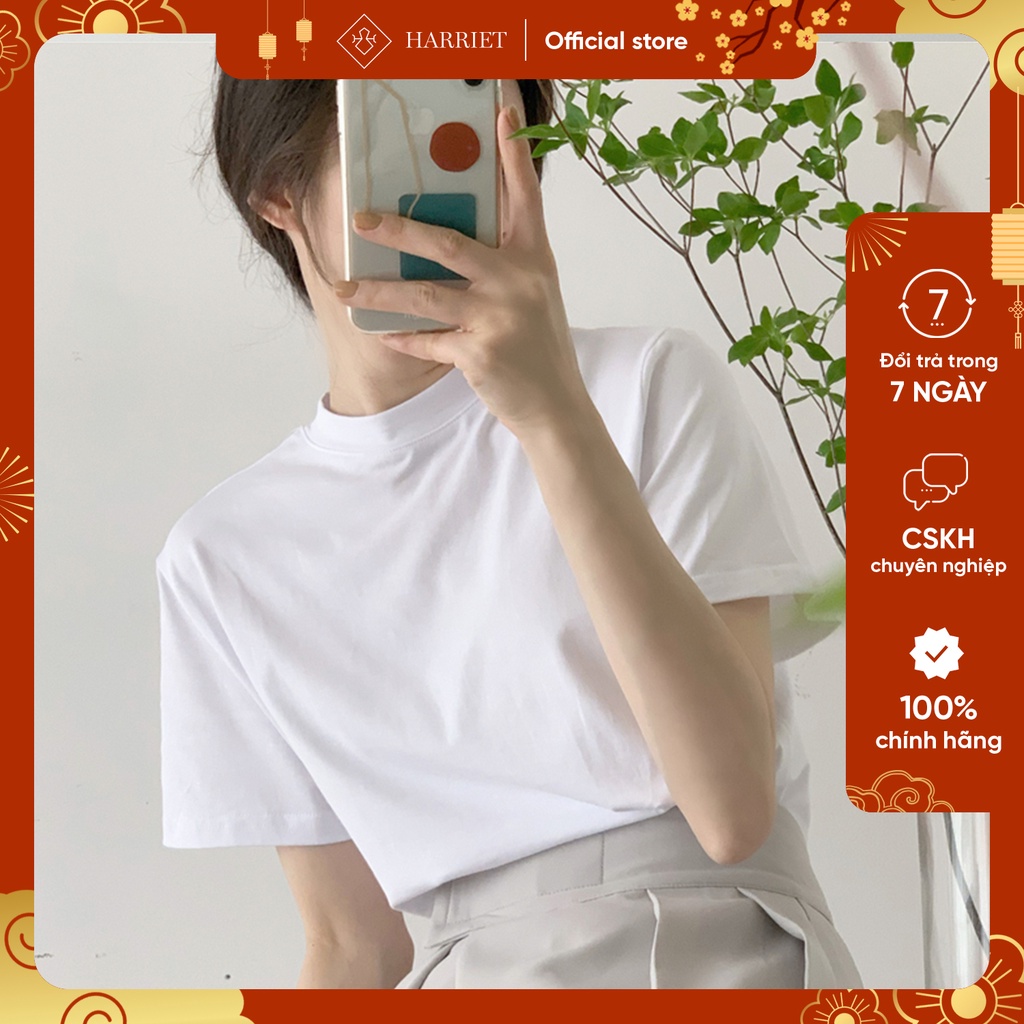 Áo phông nữ cỡ nhỏ size S cổ cao chất cotton mềm mại Harriet