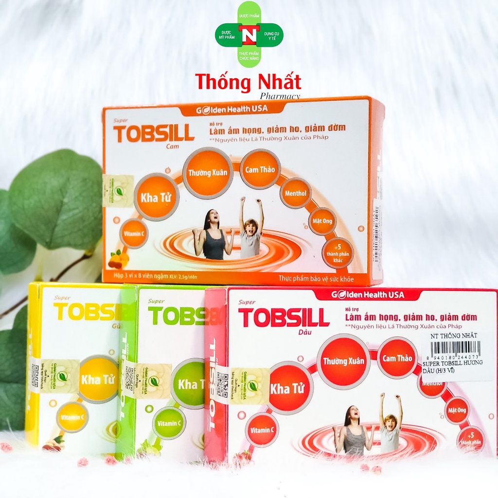Kẹo ngậm ấm họng giảm ho giảm đờm Super Tobsill hộp 24 viên