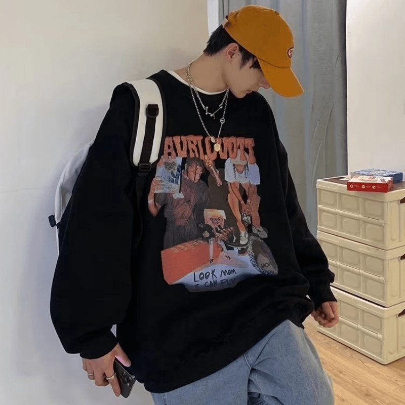 Áo Nỉ Cổ Tròn In Họa Tiết Hoạt Hình Phong Cách Hip Hop Hàn Quốc Thời Trang Cho Nam Và Nữ