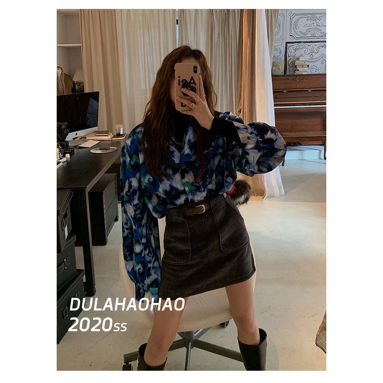 Áo Sơ Mi Tay Dài Phồng Dáng Rộng In Họa Tiết Đối Xứng Phong Cách Phương Tây Thời Trang Xuân Thu Cho Nữ
