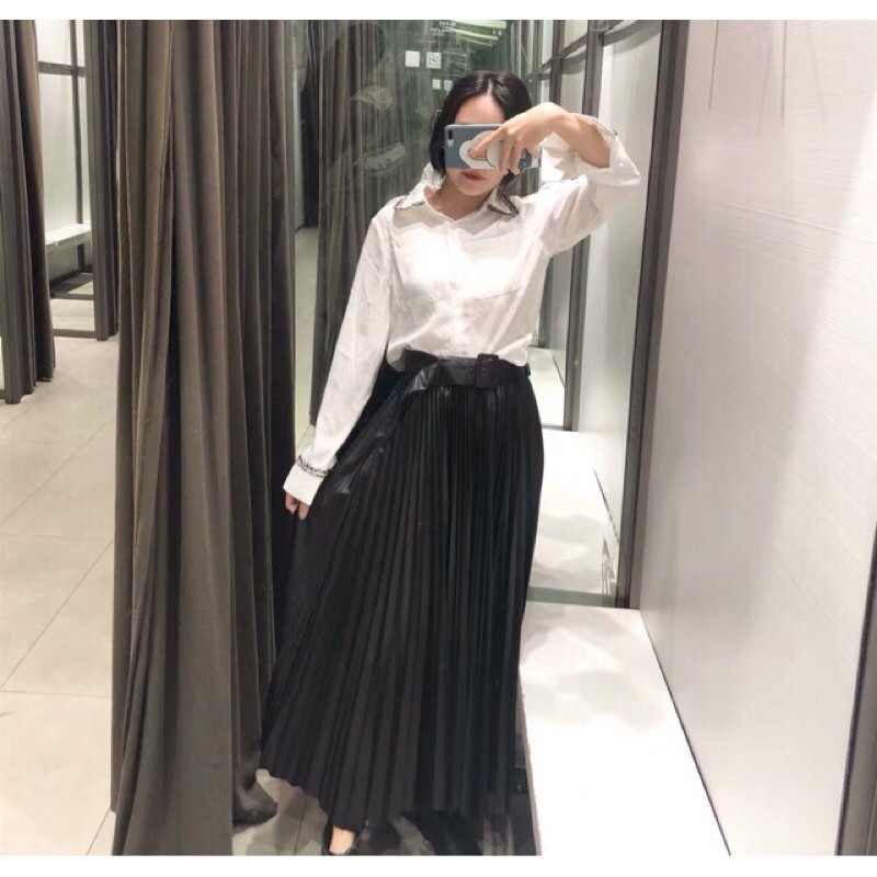 CHÂN VÁY MIDI DẬP LY LƯNG CAO ZARA KÈM BELT