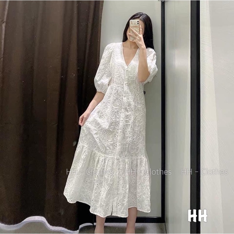 Váy ren trắng dáng dài tiểu thư