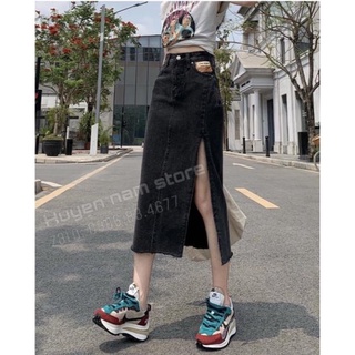 Chân váy bò 🍀freeship🍀 chân váy bò dài xẻ mác nâu