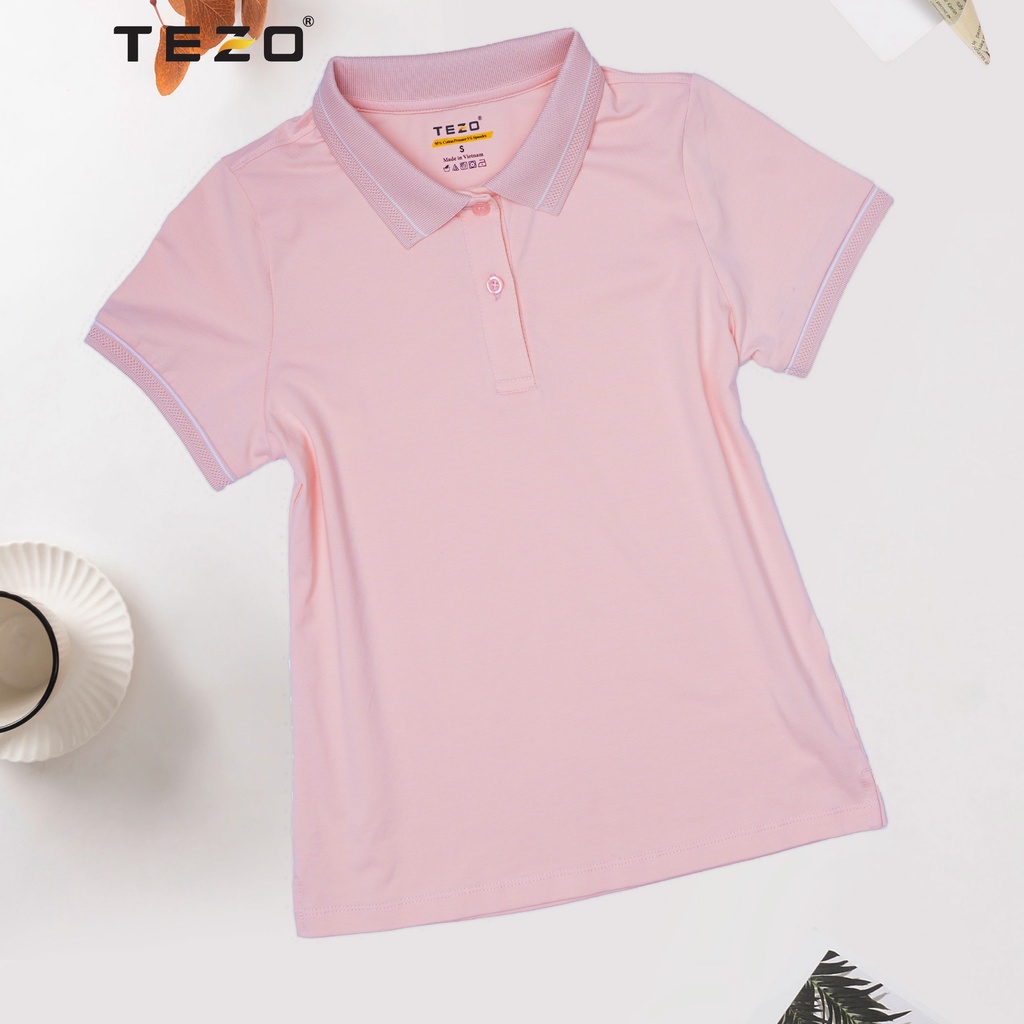 Áo polo nữ bo trơn TEZO phông nữ có cổ chất liệu cotton thoáng mát thấm hút mồ hôi 2204APCB02
