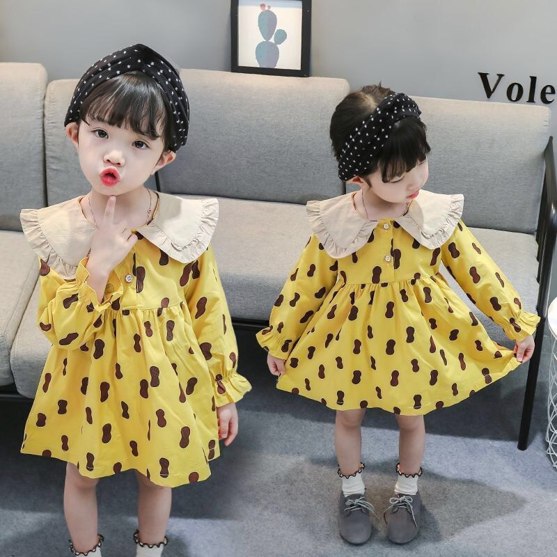 Váy xoè đũi màu vàng dài tay cho bé gái
