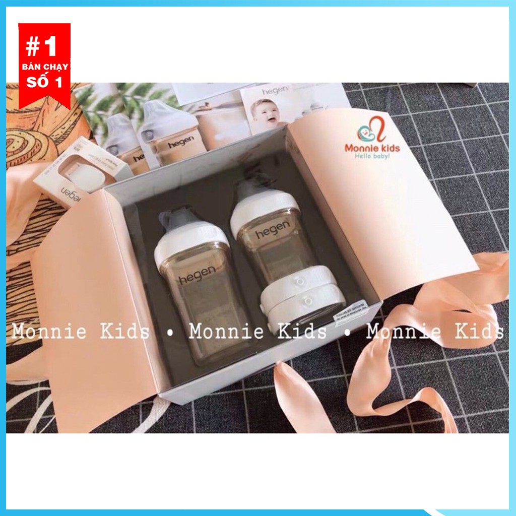 Bộ quà tặng bình sữa cho bé Hegen Basic Stater Kit, set quà tặng đồ sơ sinh - Monnie Kids