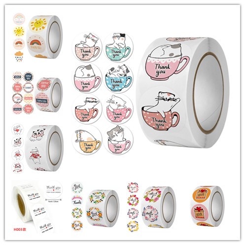 Xả kho - Cuộn 500 Tem dán cảm ơn đường kính 25mm nhãn dán chai trà sữa sticker Thank you trang trí cute