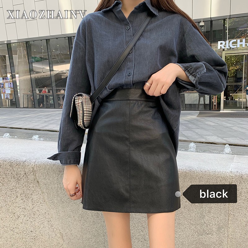 Xiaozhainv Chân Váy Da Trơn Màu Dáng Chữ A Phong Cách Hàn Quốc | BigBuy360 - bigbuy360.vn