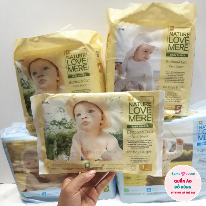 [Combo tiết kiệm tặng 1 bịch khăn ướt] 1 Thùng BỈM BAMBOO&amp;CORN NATURE LOVE MERE cho làn da nhạy cảm (L22/XL20/XXL18)