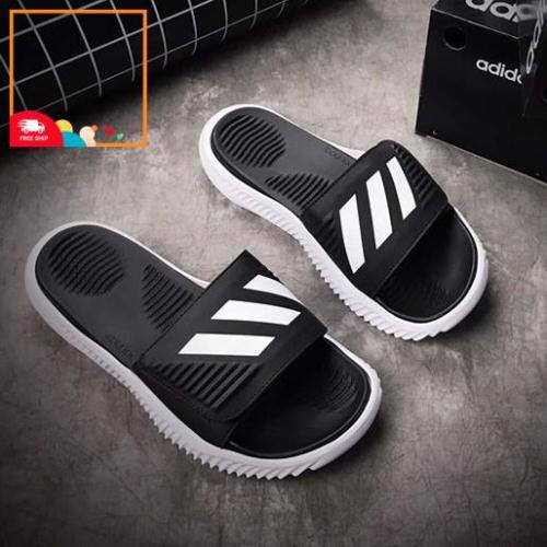 Dép Alphabounce quai ngang nam 3 sọc màu đen trắng chất xịn 1-1, đế dày nhẹ Tặng hộp
