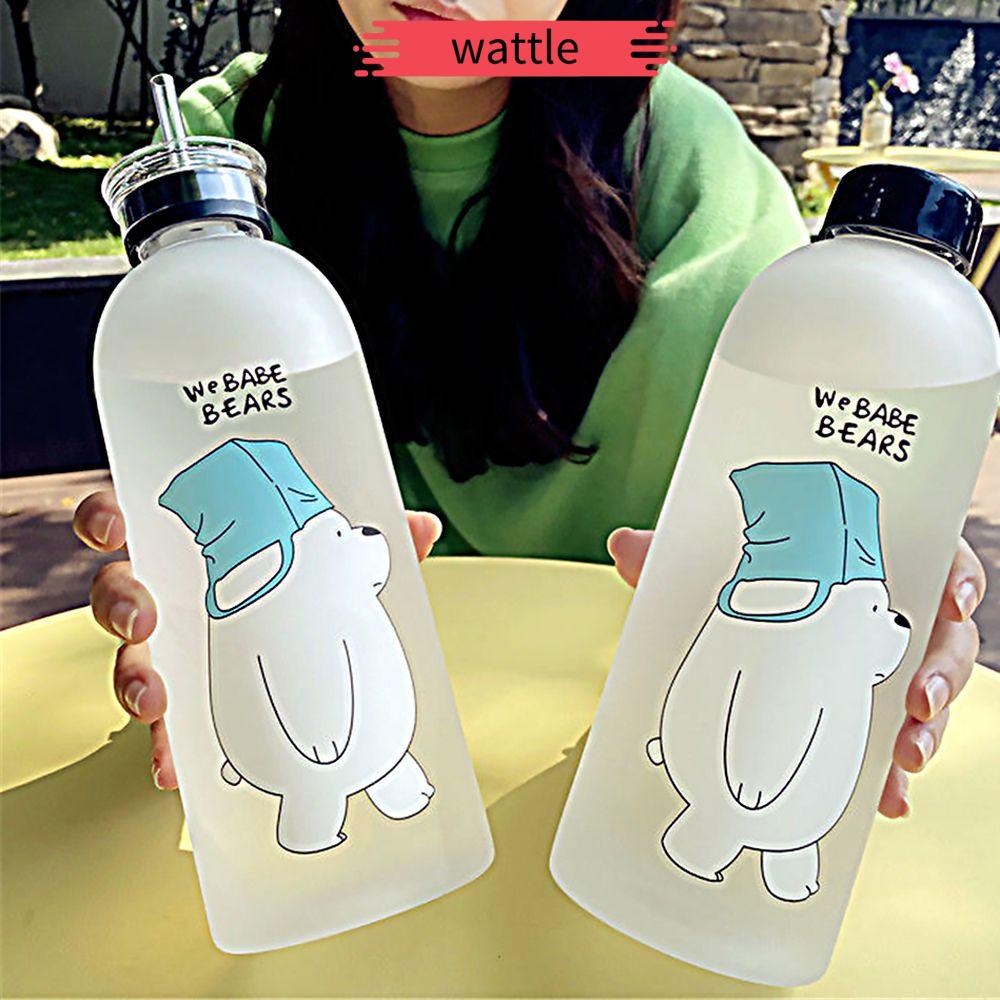 Bình nước thể thao bằng nhựa trong suốt hình gấu trúc có ống hút dung tích 1000ml dễ thương