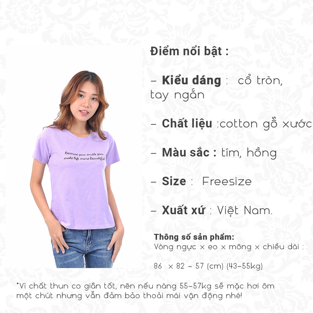 Áo thun phông nữ thời trang Eden tay ngắn cổ tròn thêu chữ freesize trẻ trung năng động - AT102