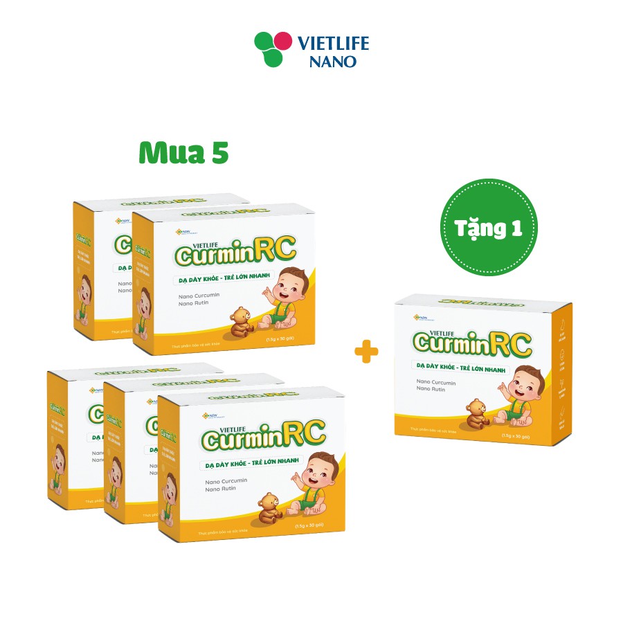 Bộ 5 Vietlife Curmin RC 30 GÓI: Dạ dày khỏe - Trẻ lớn nhanh