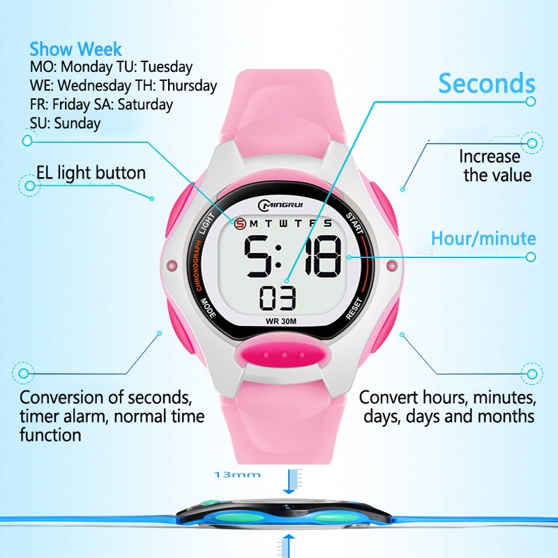 Đồng Hồ Điện Tử Đeo Tay Kỹ Thuật Số Màn Hình LED Chống Thấm Nước Thể Thao Họa Tiết Hoạt Hình Dễ Thương Làm Quà Tặng Cho Bé Trai Bé Gái