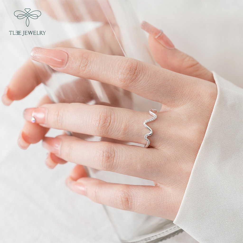 Nhẫn bạc nữ TLEE gắn đá nhỏ kiểu dáng lượn sóng cách điệu NCJ A0189