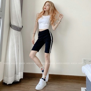 Quần biker short vnxk đen 1 sọc trắng chính hãng hiệu age2x.
