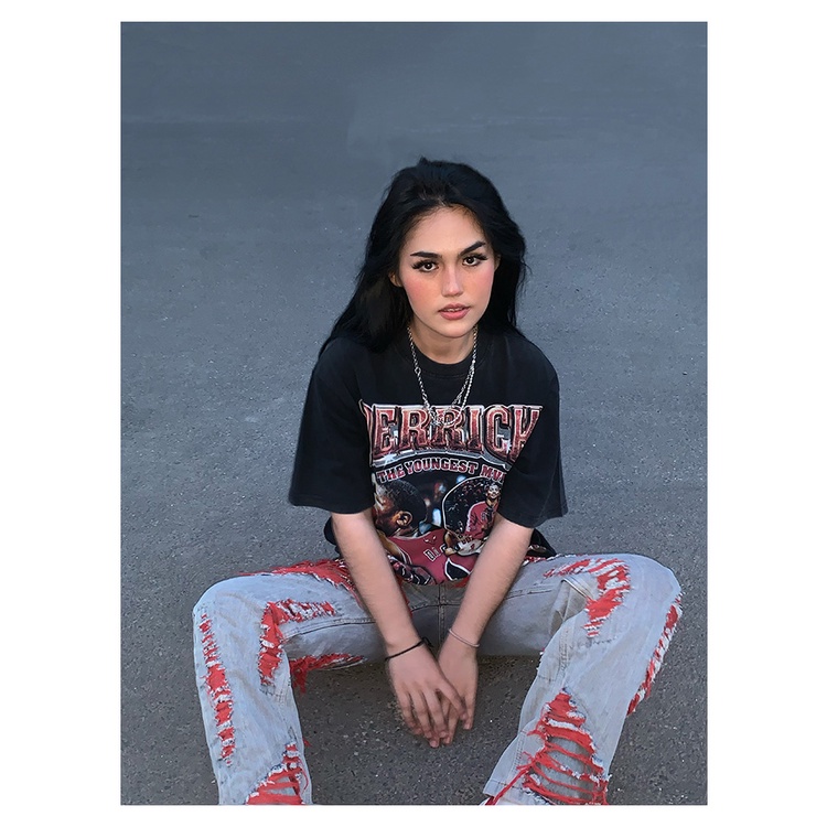 Áo Thun Vintage Derrick Rose 100% Cotton Tay Lỡ Unisex - Đen/Trắng Cổ Tròn | Blackwork