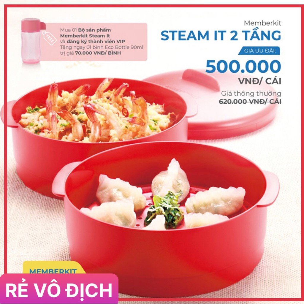TUPPER - XỬNG HẤP 2 TẦNG STEAM IT TẶNG BÌNH ECO 90ML