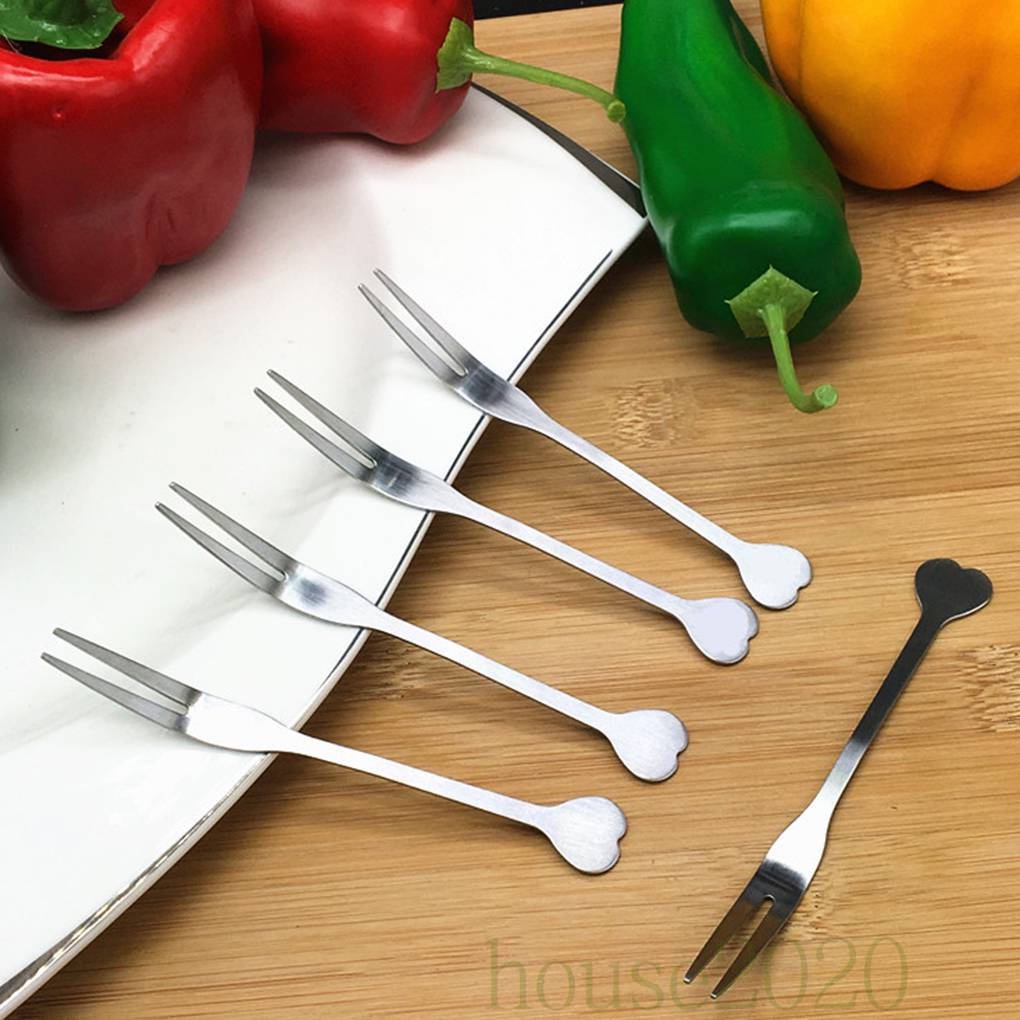 Nĩa ăn trái cây/ salad bằng thép không gỉ hình trái tim đơn giản xinh xắn 2020