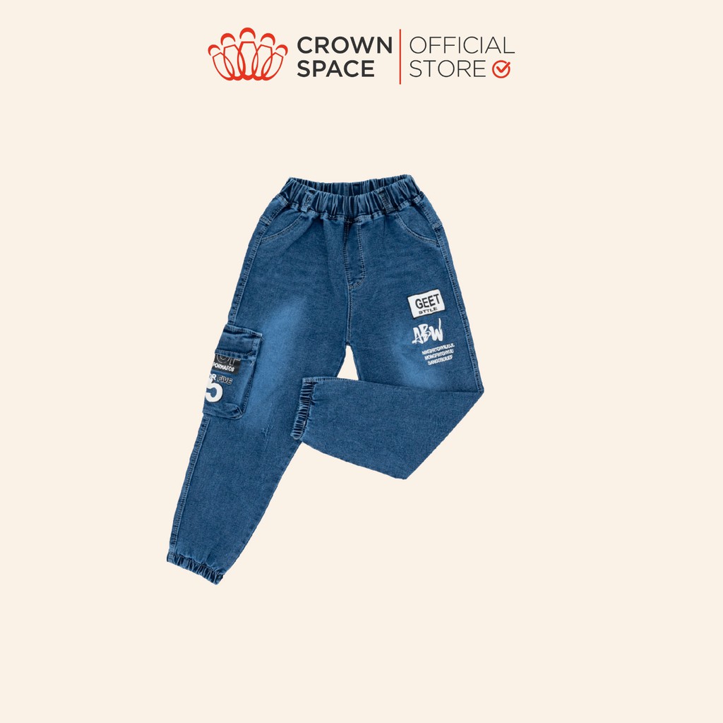 Quần Jeans Bé Trai Crown Space Cao Cấp CKBL2711404-Siêu Nhẹ Chống Nhăn, Xanh Pastel Chuẩn Anh Quốc Size 22kg-36kg