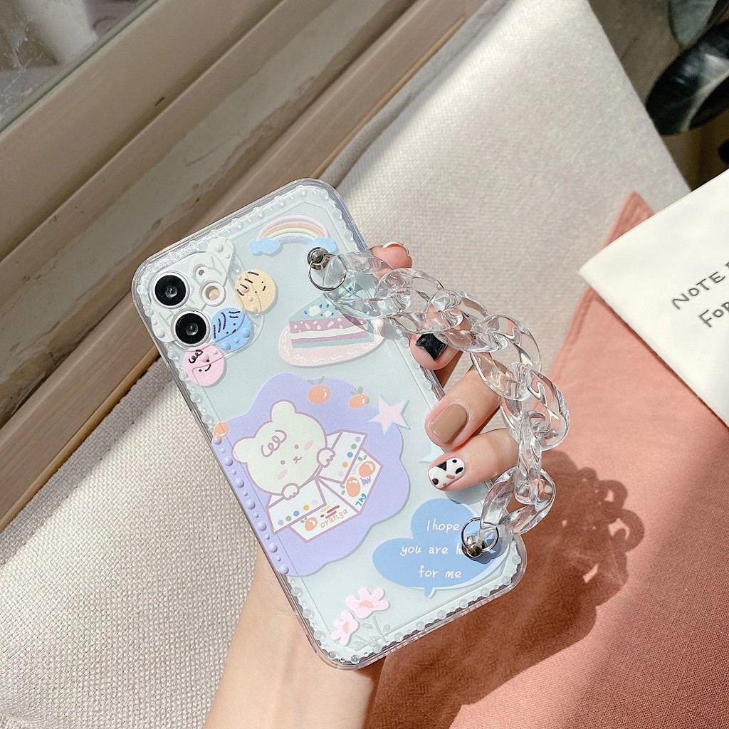 Ốp điện thoại TPU trong suốt in hình gấu dễ thương có dây đeo cho IPhone7 7 plus8 8plus xr x/xs xs max 11 11 pro max 12 pro max