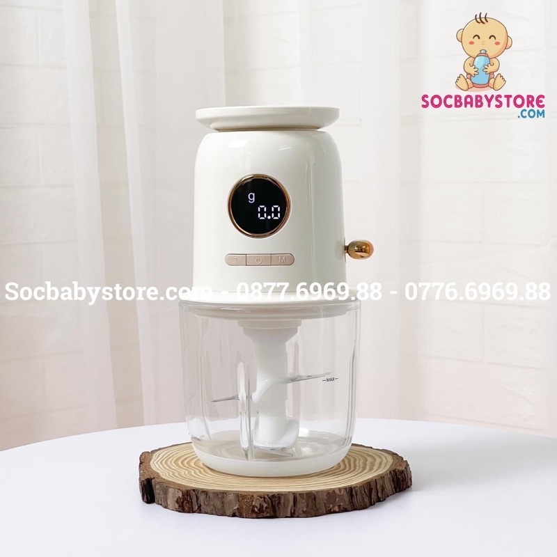 Máy xay đa năng cối thuỷ tinh 600ml - Tích pin + Tích hợp cân điện tử tối đa 1kg