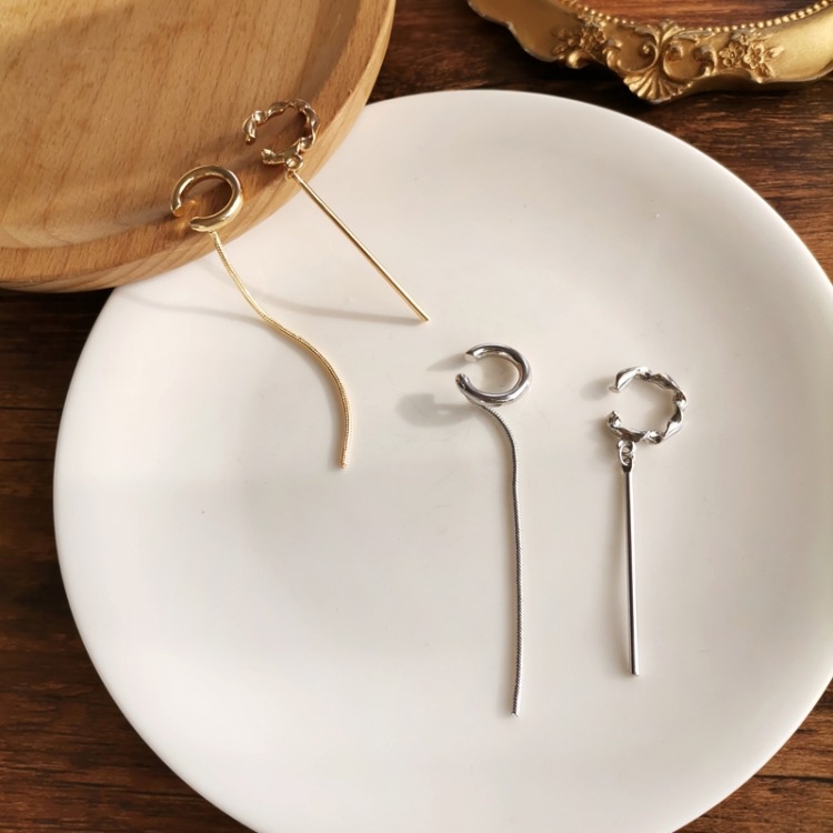 Set 2 khuyên tai kẹp vành một bên không bấm lỗ K199 dáng dài Leous Accessories