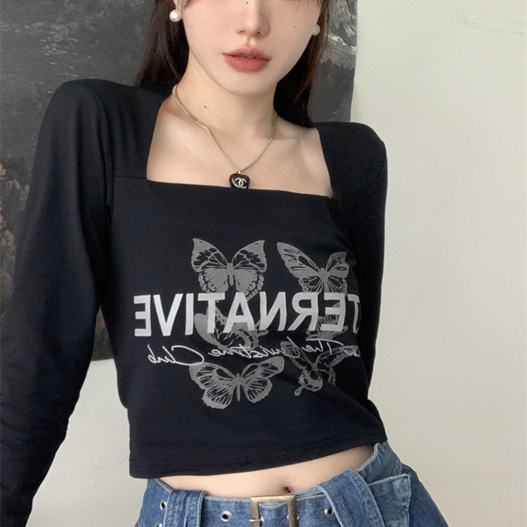 SUXI Đầm Tay Dài Cổ Vuông Dáng Ôm In Họa Tiết Đơn Giản Thời Trang Xuân Thu Cho Nữ