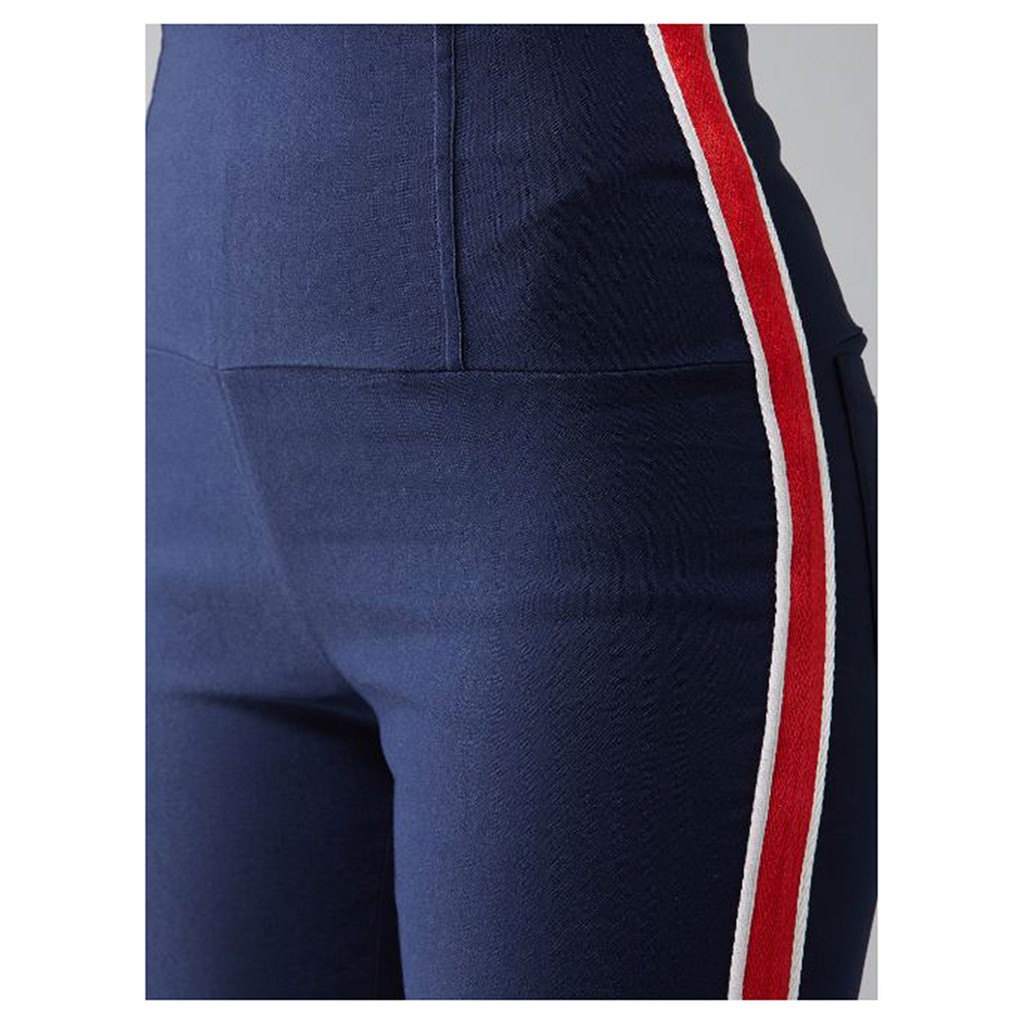 Quần Legging Nữ Bosimaz MS227 dài túi sau màu xanh navy sọc đỏ cao cấp, thun co giãn 4 chiều, vải đẹp dày, thoáng mát.