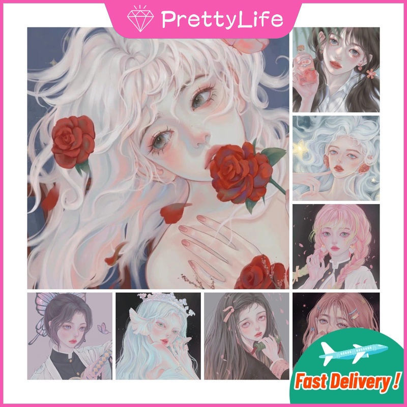 Bộ Tranh Đính Đá 5D Tự Làm 30x30cm / 40x40cm / 50x50cm Hình Cô Gái Anime Trang Trí Nhà Cửa