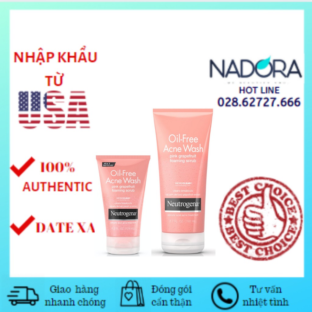 [Đủ Size] Sữa Rửa Mặt Có Hạt - Neutrogena Oil Free Acne Wash Pink Grapefruit Foaming Scrub